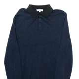 REISS Mens Polo Shirt Blue Crazy Pattern Long Sleeve S
