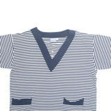 GREENFIELD Striped Womens T-Shirt Blue V-Neck L