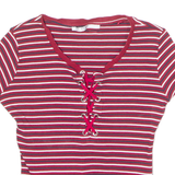 GUESS Lace Neck Womens T-Shirt Red UK 6