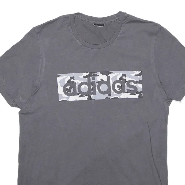 ADIDAS Camo Print Sports Grey Short Sleeve T-Shirt Mens M