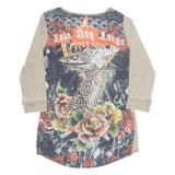 Womens Blouse Brown Long Sleeve Crazy Pattern M