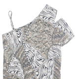LADY MEZZO Womens Printed Blouse Grey One Shoulder Crazy Pattern M