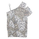 LADY MEZZO Womens Printed Blouse Grey One Shoulder Crazy Pattern M