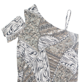 LADY MEZZO Womens Printed Blouse Grey One Shoulder Crazy Pattern M