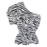 Womens Smock Blouse Black One Shoulder Crazy Pattern M