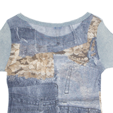 EMOTIONS Womens Printed Blouse Blue Crazy Pattern M