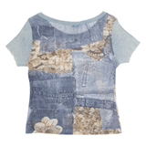 EMOTIONS Womens Printed Blouse Blue Crazy Pattern M