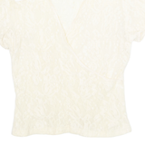 JAZZ SPORT Sheer Womens Blouse Cream V-Neck Nylon S