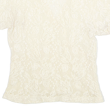 JAZZ SPORT Sheer Womens Blouse Cream V-Neck Nylon S