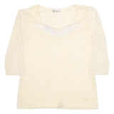 MERMAID Womens Blouse Cream 3/4 Sleeve Crazy Pattern M