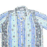 Womens Printed Shirt Blue Collared Crazy Pattern M