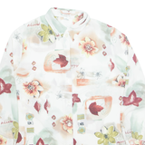Womens Printed Shirt White Collared Long Sleeve Viscose Floral M