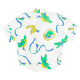 INES Womens Printed Shirt White Collared Crazy Pattern M