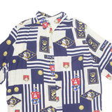 Womens Oversized Shirt Blue Collared Crazy Pattern L