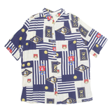 Womens Oversized Shirt Blue Collared Crazy Pattern L