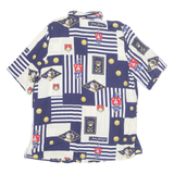 Womens Oversized Shirt Blue Collared Crazy Pattern L