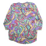 Womens Printed Blouse Purple V-Neck Long Sleeve Faux Silk Crazy Pattern M