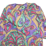 Womens Printed Blouse Purple V-Neck Long Sleeve Faux Silk Crazy Pattern M