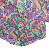 Womens Printed Blouse Purple V-Neck Long Sleeve Faux Silk Crazy Pattern M