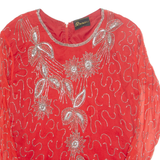 REMANA Womens Printed Blouse Red Long Sleeve Faux Silk S
