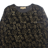 NOTATIONS Womens Printed Blouse Black Long Sleeve Crazy Pattern M