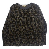 NOTATIONS Womens Printed Blouse Black Long Sleeve Crazy Pattern M