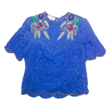 LAURENCE KAJAN Womens Printed Blouse Blue Silk Floral L