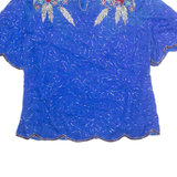 LAURENCE KAJAN Womens Printed Blouse Blue Silk Floral L