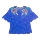 LAURENCE KAJAN Womens Printed Blouse Blue Silk Floral L