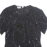 STENAY Womens Printed Blouse Black 1/2 Zip Silk L