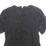 STENAY Womens Printed Blouse Black 1/2 Zip Silk L