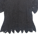 STENAY Womens Printed Blouse Black 1/2 Zip Silk L