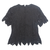 STENAY Womens Printed Blouse Black 1/2 Zip Silk L