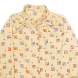 Womens Printed Blouse Beige High Neck Long Sleeve Crazy Pattern M