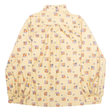 Womens Printed Blouse Beige High Neck Long Sleeve Crazy Pattern M