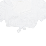 ESMARA Womens Cropped Blouse White V-Neck Puff Sleeve UK 10