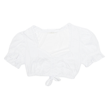 ESMARA Womens Cropped Blouse White V-Neck Puff Sleeve UK 10