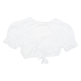ESMARA Womens Cropped Blouse White V-Neck Puff Sleeve UK 10