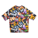 PULL & BEAR Mens Shirt Black Crazy Pattern S