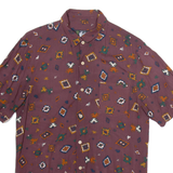 PULL & BEAR Mens Shirt Maroon Viscose Geometric S