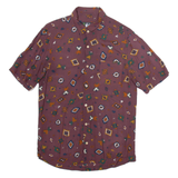 PULL & BEAR Mens Shirt Maroon Viscose Geometric S