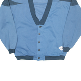 Button Up Mens Sweatshirt Blue V-Neck L