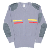 Mens Jumper Grey V-Neck Chunky Knit XS