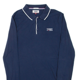 TOMMY JEANS Slim Fit Mens Polo Shirt Blue Long Sleeve L