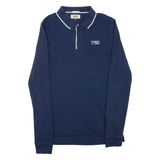 TOMMY JEANS Slim Fit Mens Polo Shirt Blue Long Sleeve L