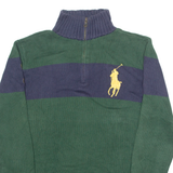 POLO RALPH LAUREN Boys Jumper Green 1/4 Zip Tight Knit XL