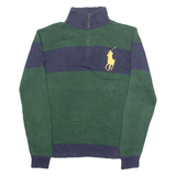 POLO RALPH LAUREN Boys Jumper Green 1/4 Zip Tight Knit XL