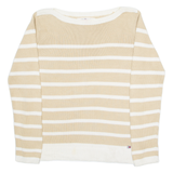 TOMMY HILFIGER Mens Patterned Jumper Beige Striped Tight Knit L