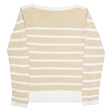 TOMMY HILFIGER Mens Patterned Jumper Beige Striped Tight Knit L