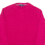 LACOSTE Womens Jumper Pink Cable Knit XL
